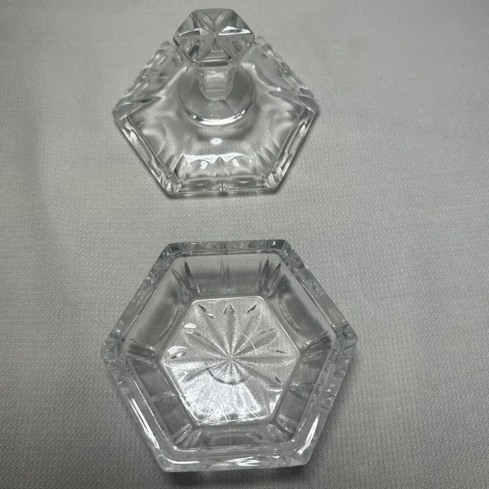 4 Pc Vintage Crystal Vanity Set Art Deco Bowl Bottle Decanter Starburst